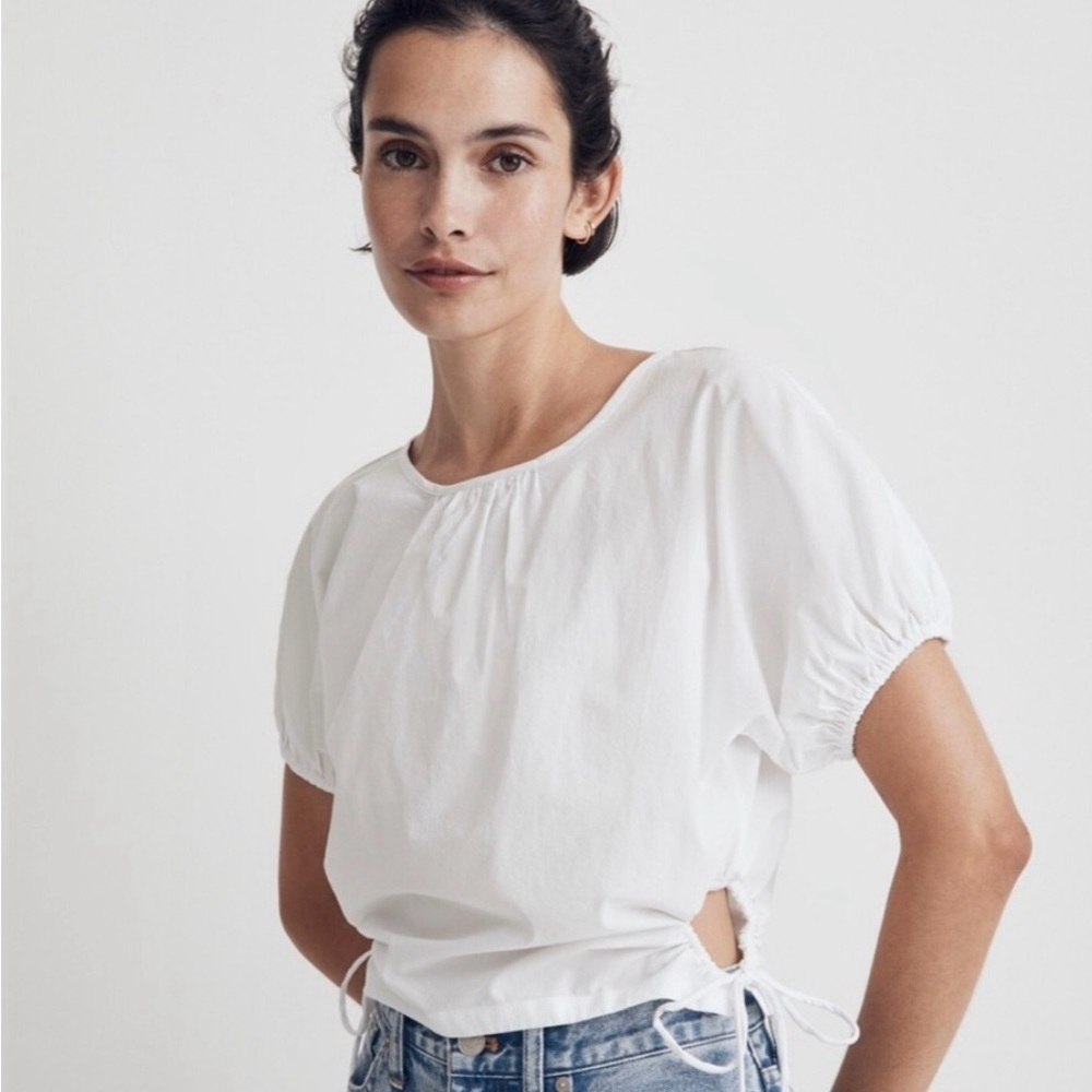 Madewell White Puff Sleeve Blouse with Cut Out